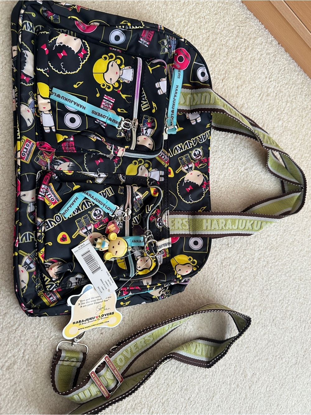 Harajuku Lovers Black Graphic Character Tote with Yellow & Pink Accents